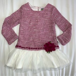 Dollie & Me girls 4 Tweed dress long sleeve tulle tutu skirt with flower detail